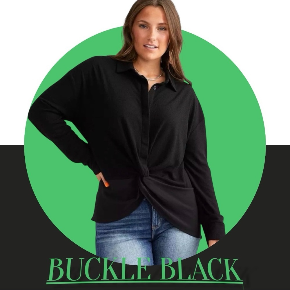 🌺BUCKLE BLACK PIECED KNIT BLOUSE